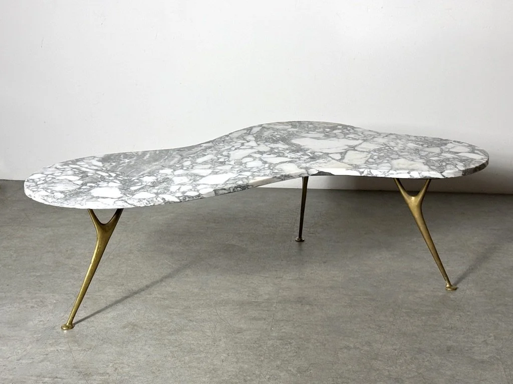 vintage mid century modern biomorphic marble coffee table brass legs sculptrual italian ico parisi gio ponti marble cocktail table rare unique splayed leg brass coffee table italy 1950's