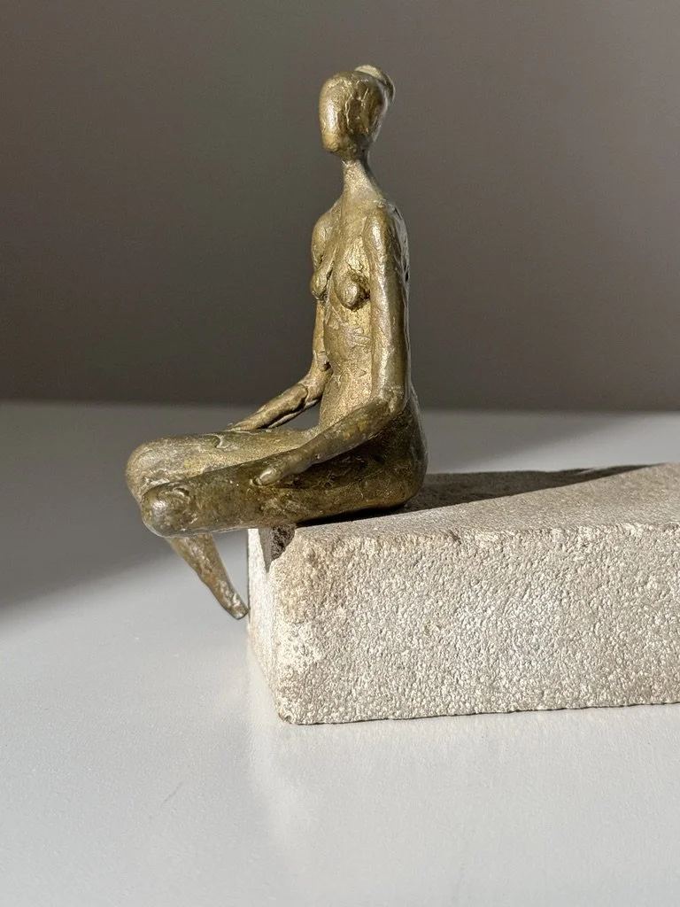 vintage mid century modern bronze seated figural sculpture mid century modern bronze petite sculpture stone sculpture desktop sculpture cranbrook artist made detroit artist stephen veresh