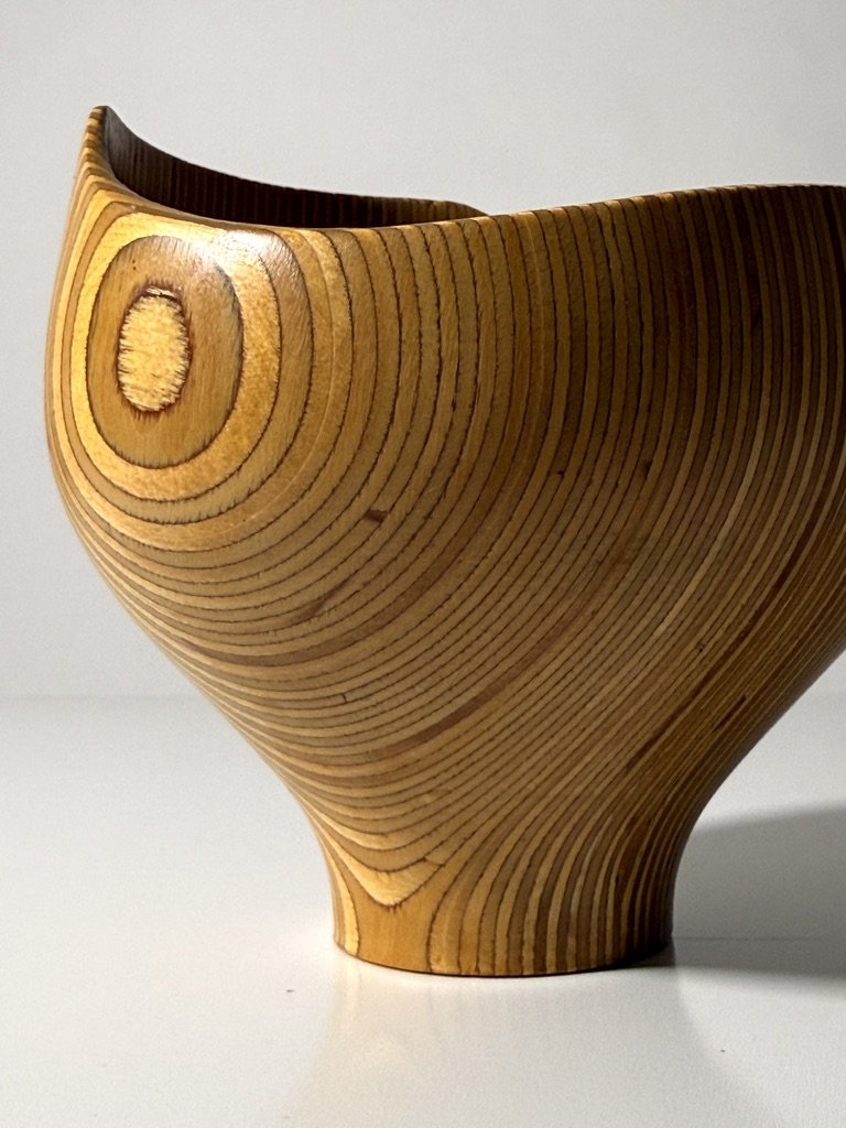 vintage sigend rude osolnik turned wood bowl vessel american studio craft laminated bowl american craft vessel rare unique form turned wood bowl bullseye