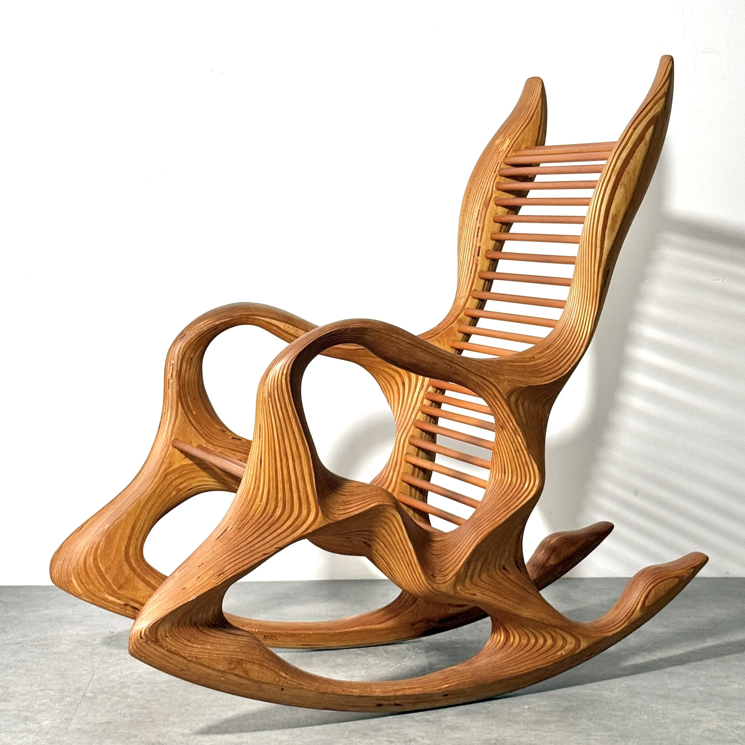 American Studio Craft Sculptural Laminated Wood Rocking Chair by Timothy Ten Pas