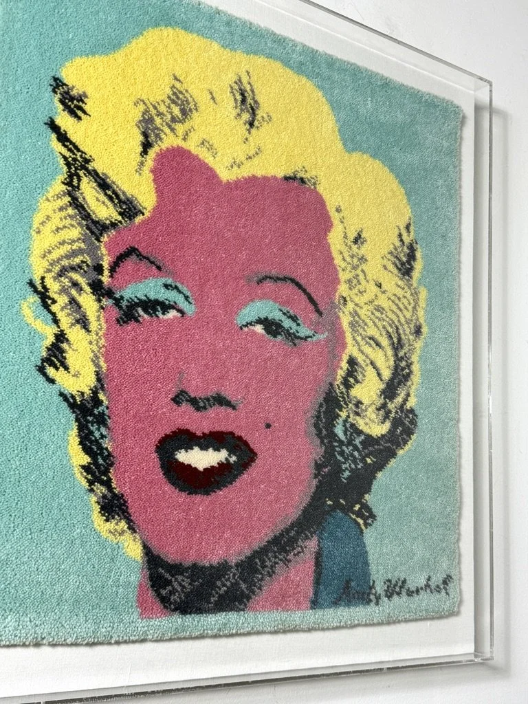 vintage andy warhol original signed tapestry wall sculpture wall hanging marilyn monroe pop art textile painting shadowbox frame pop art lucite authentic warhol art