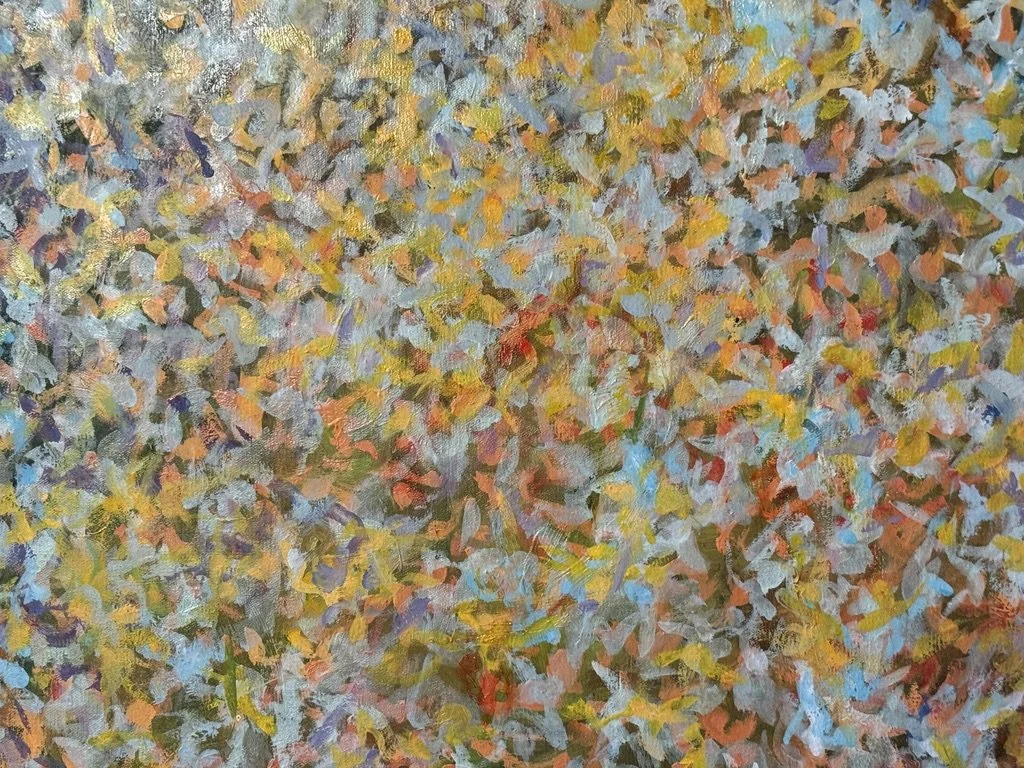 vintage mid century modern original abstract oil painting signed cranbrook detroit blue organic rare modernist unique colorful multi color abstract painting muted