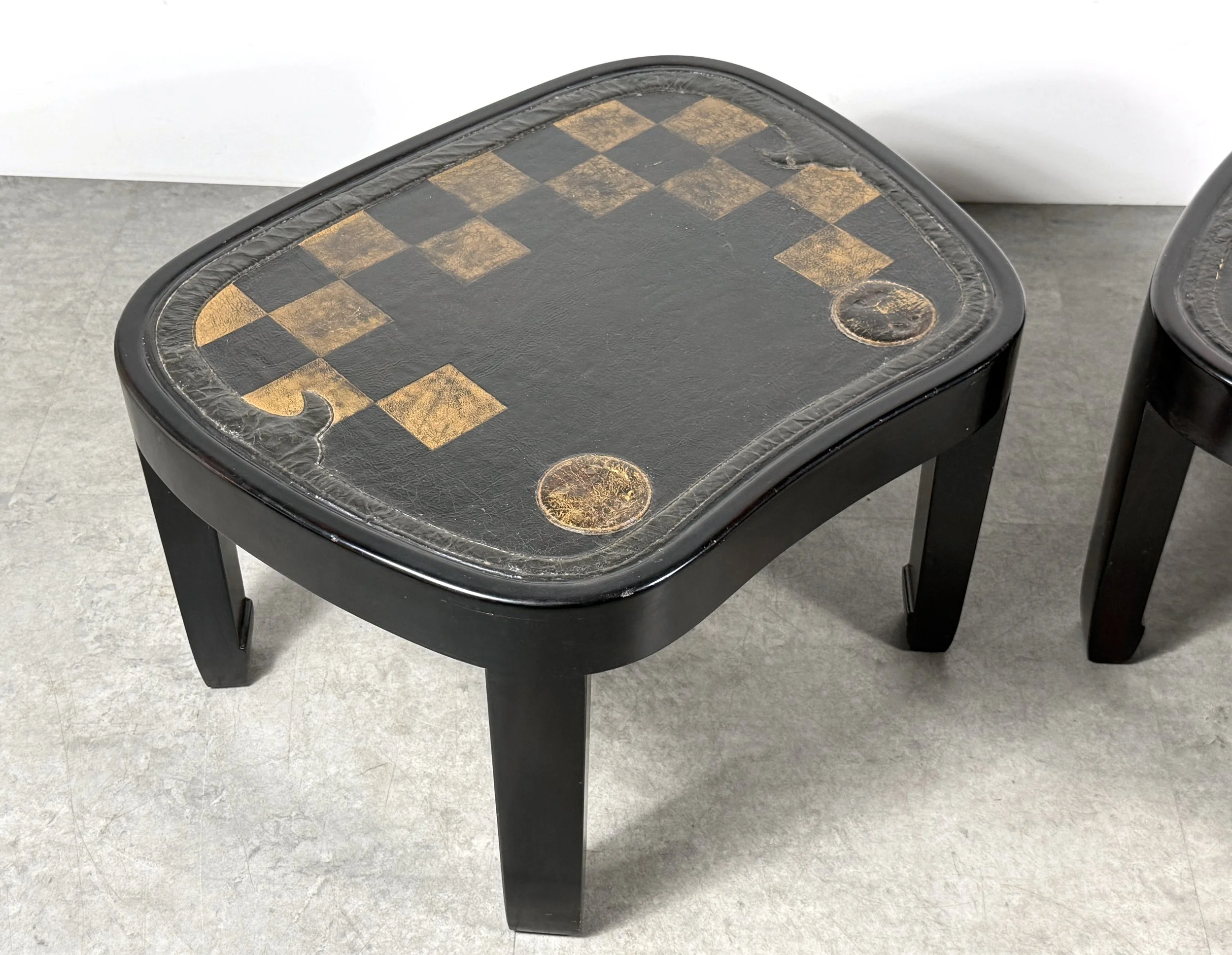 vintage mid century modern japanese leather top gold embossed leather antique side tables coffee table dunbar rare table unique sculptural side tables