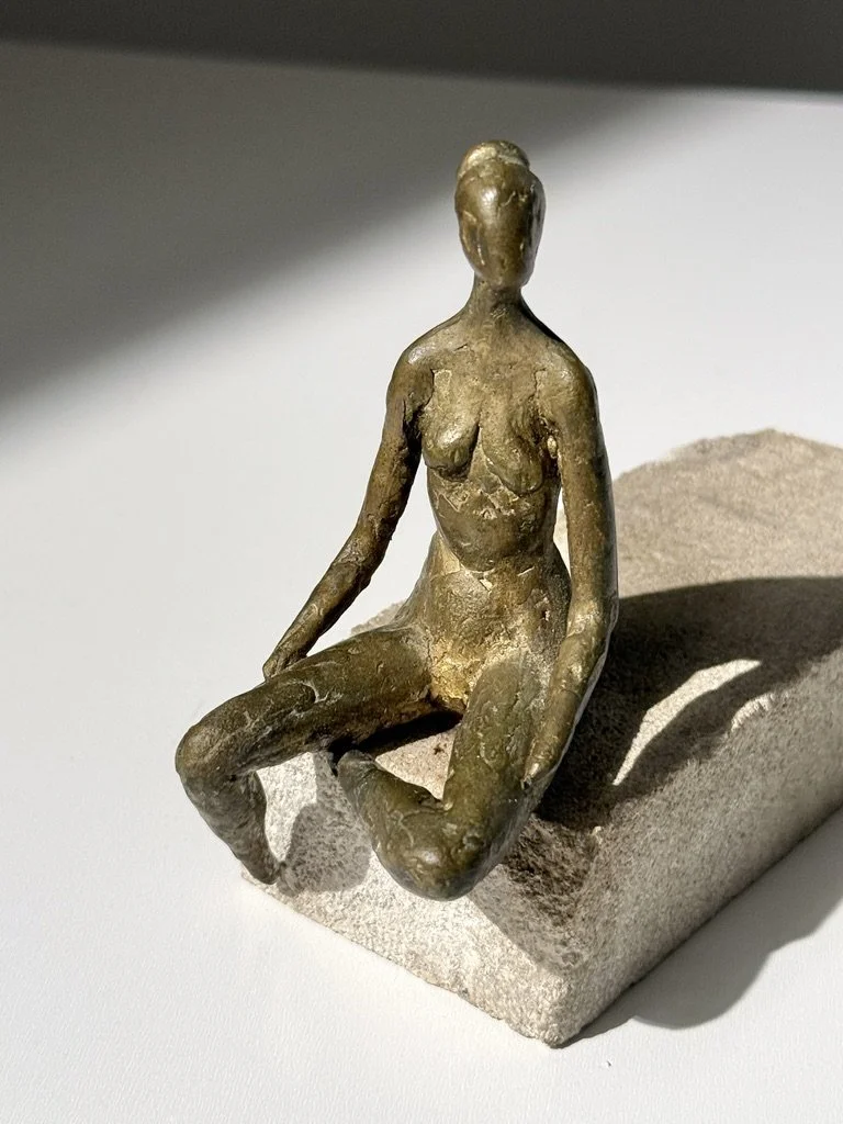 vintage mid century modern bronze seated figural sculpture mid century modern bronze petite sculpture stone sculpture desktop sculpture cranbrook artist made detroit artist stephen veresh