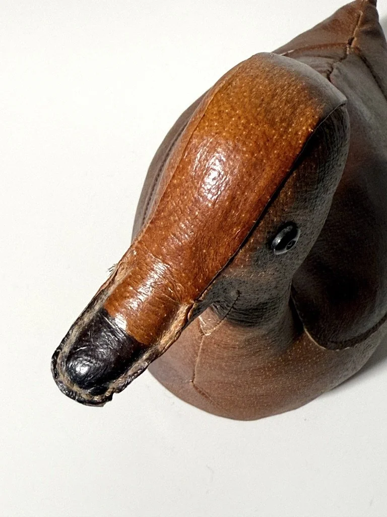 vintage mid century modern leather sculpture dimitri omersa abercrombie and fitch leather animal rare unique sculpture animal decor antique door stop
