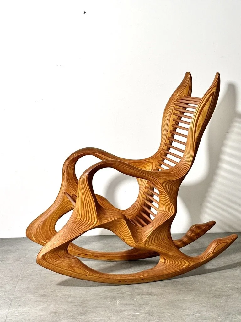 vintage mid century modern organic studio craft rocking chair wendell castle vladimir kagan american craft sculptrural chair hand crafted artist made signed one of a kind chair