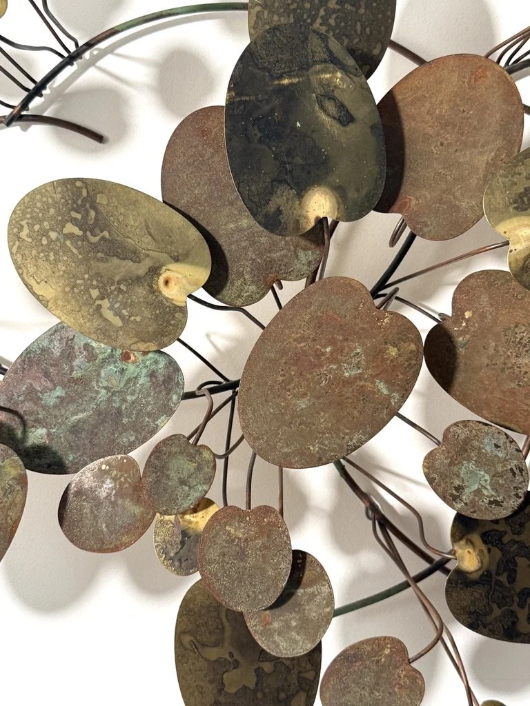 vintage mid century modern curtis jere brass abstract wall sculpture wall art raindrops lily pad organic abstract metal wall sculpture three dimensional metal wall hanging