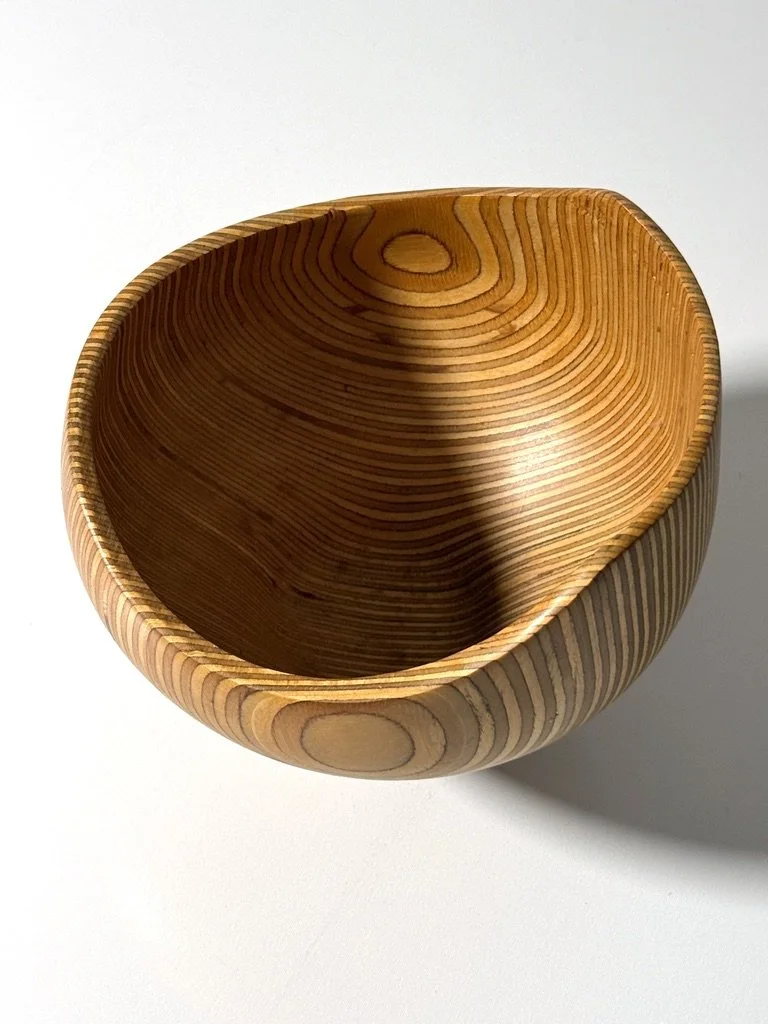 vintage sigend rude osolnik turned wood bowl vessel american studio craft laminated bowl american craft vessel rare unique form turned wood bowl bullseye
