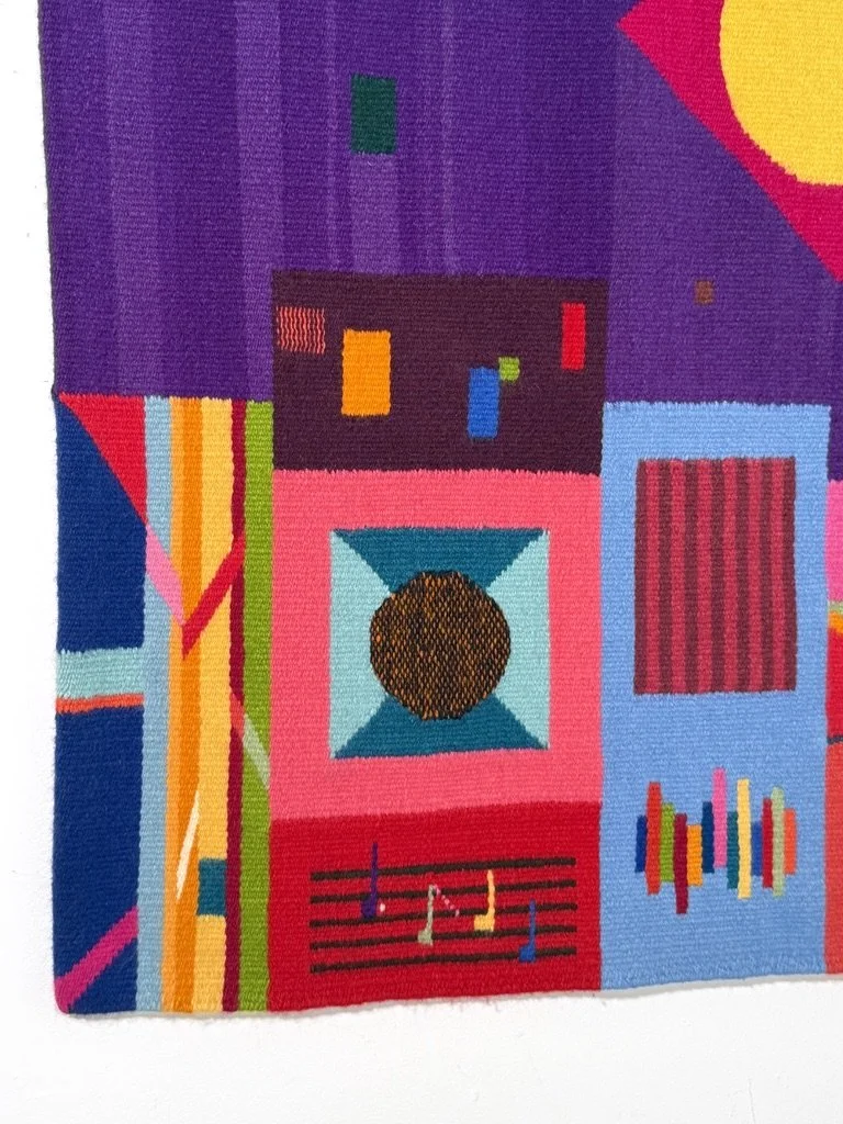 vintage mid century modern colorful abstract tapestry fiber art wall hanging evelyn ackerman postmodern contemporary wall hanging
