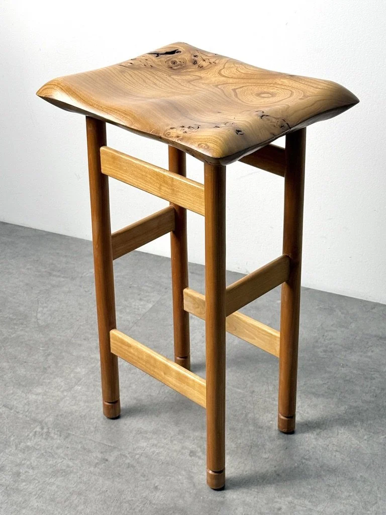 vintage mid century modern furniture detroit michigan studio craft organic carved wood stool burl artist made furniture