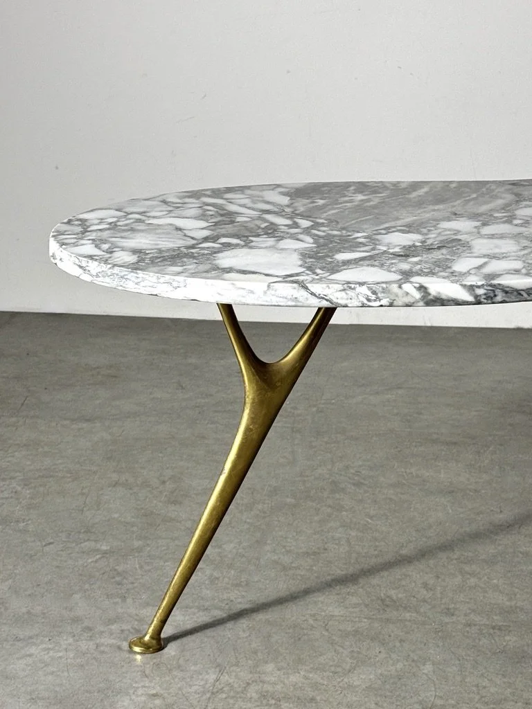 vintage mid century modern biomorphic marble coffee table brass legs sculptrual italian ico parisi gio ponti marble cocktail table rare unique splayed leg brass coffee table italy 1950's