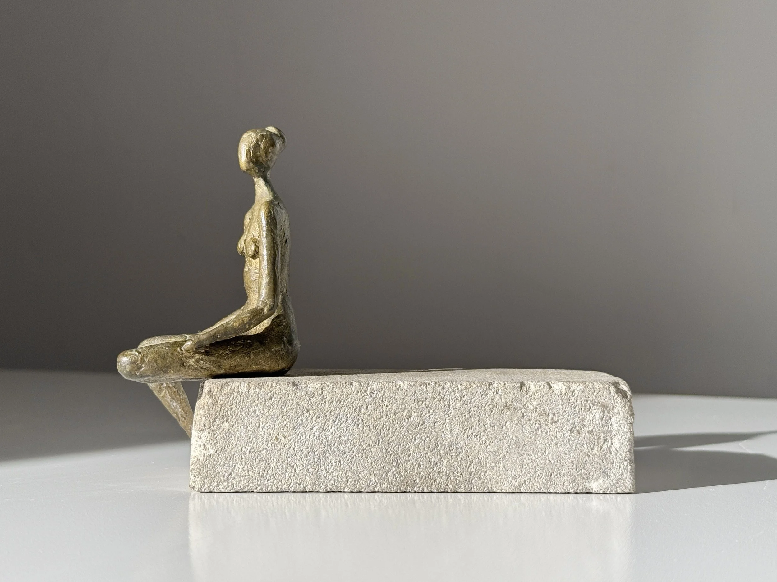 Small Bronze Figural Sculpture on Stone Base by Stephen Veresh