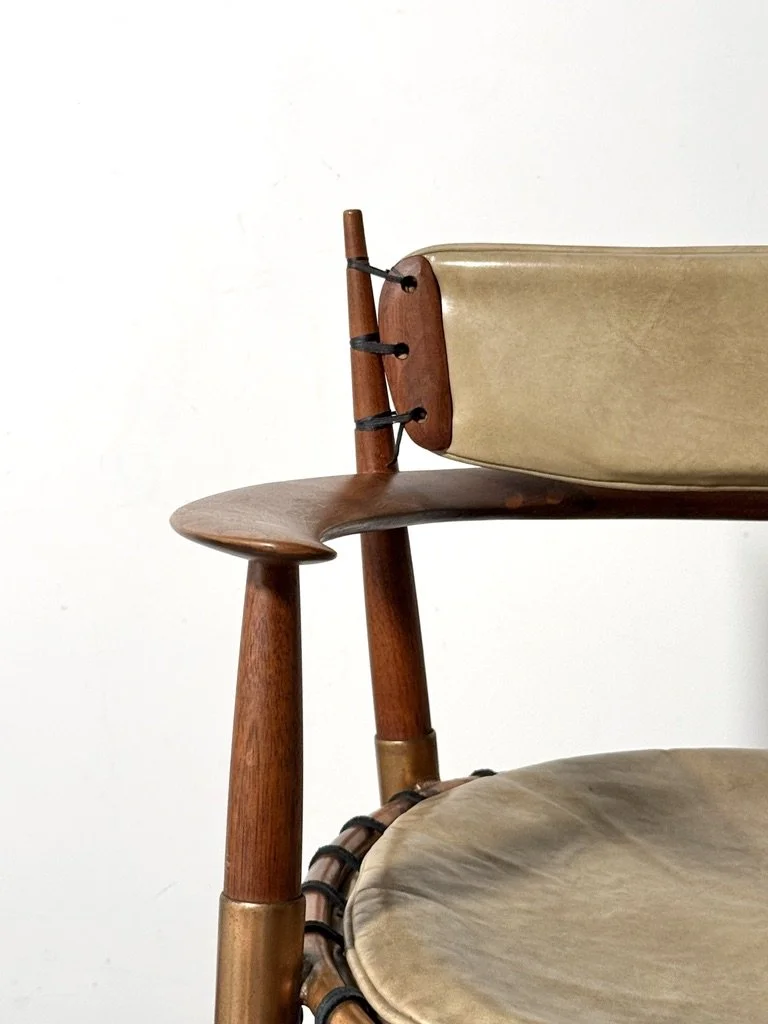 vintage mid century american studio craft lounge chair unique rare sculptural armchair hans wegner sam maloof kofod larsen pacific green leather walnut hand carved 1950s