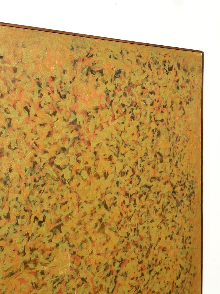 vintage mid century modern original signed abstract oil painting modernist abstract painting signed vintage abstract orange yellow ochre muted organic
