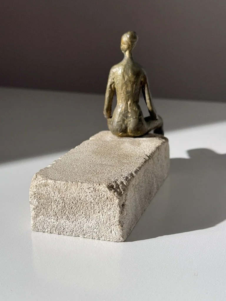 vintage mid century modern bronze seated figural sculpture mid century modern bronze petite sculpture stone sculpture desktop sculpture cranbrook artist made detroit artist stephen veresh