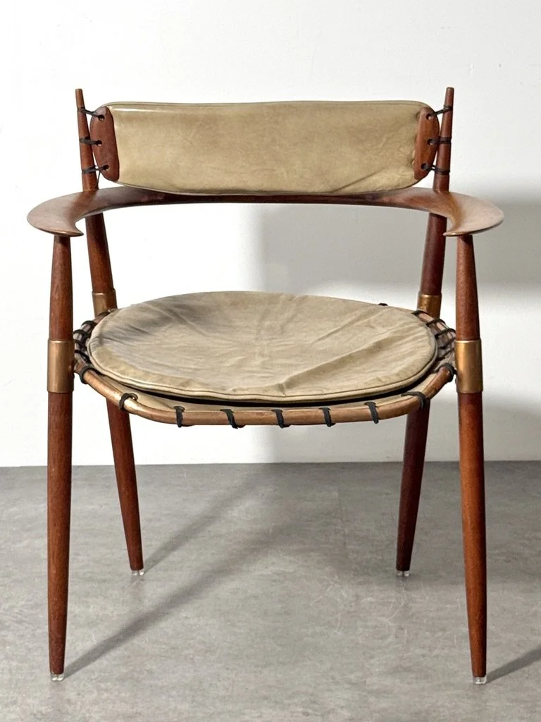 vintage mid century american studio craft lounge chair unique rare sculptural armchair hans wegner sam maloof kofod larsen pacific green leather walnut hand carved 1950s
