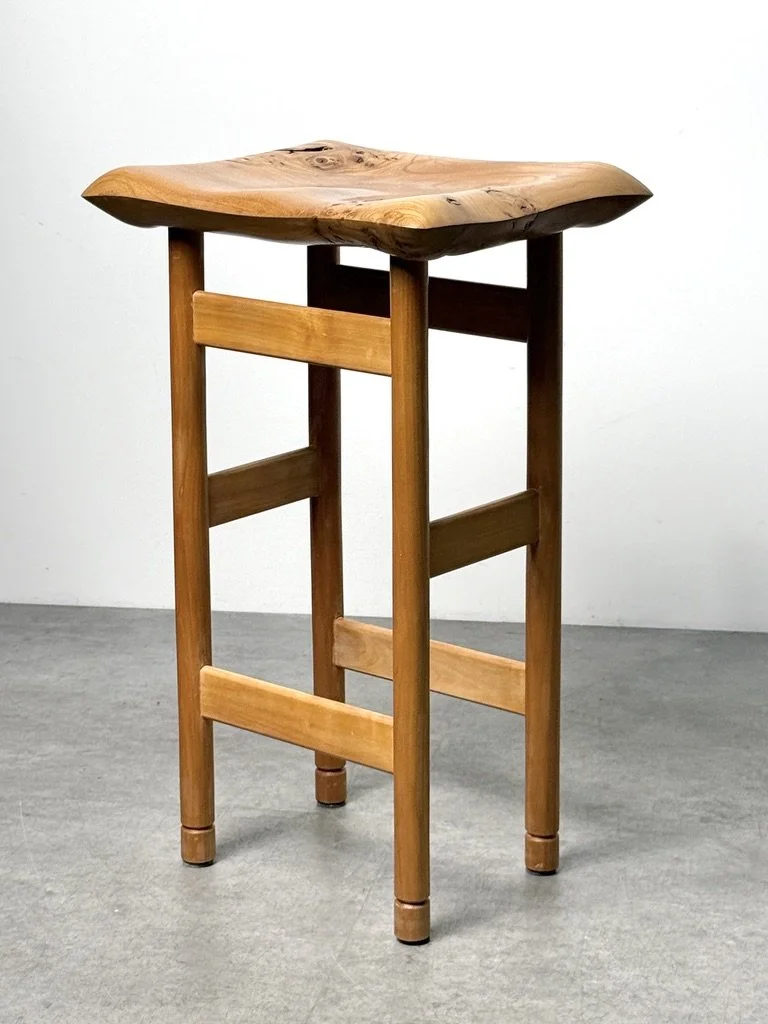 vintage mid century modern furniture detroit michigan studio craft organic carved wood stool burl artist made furniture