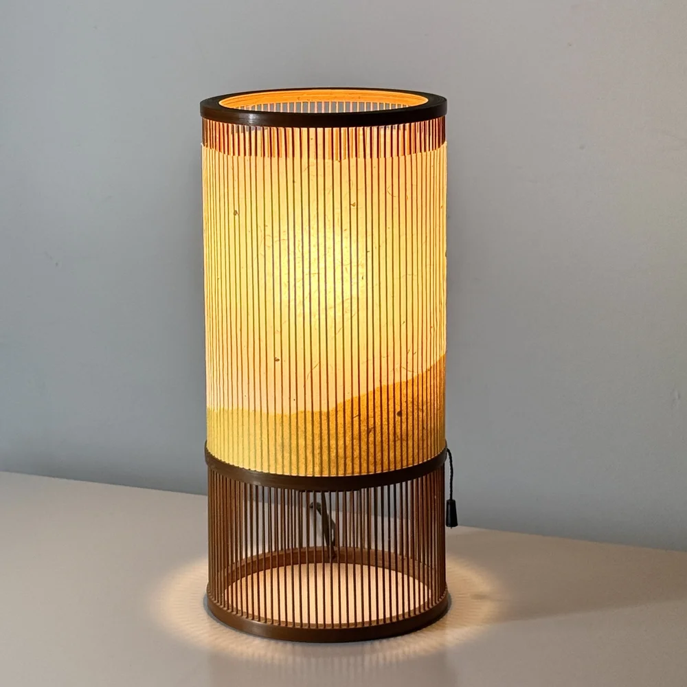 Vintage Japanese Modern Bamboo Washi Paper Table Lamp — 20c Modern