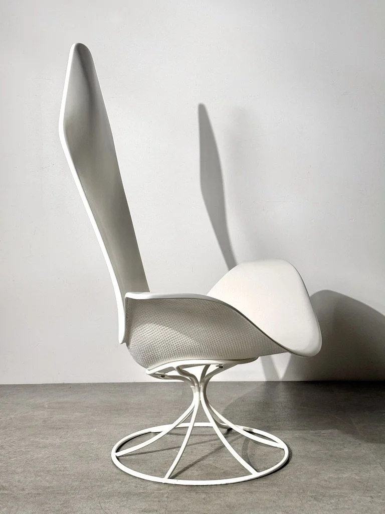 vintage mid century modern furniture laverne tulip chair rare sculptural lounge chair white fiberglass chair unique accent chair 1950s