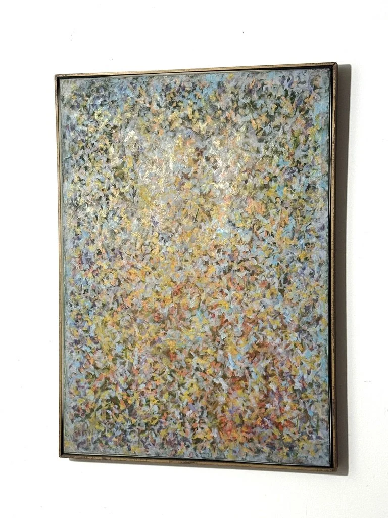vintage mid century modern original abstract oil painting signed cranbrook detroit blue organic rare modernist unique colorful multi color abstract painting muted