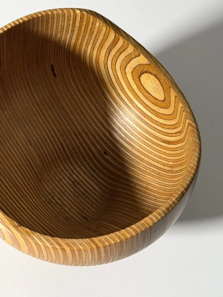 vintage sigend rude osolnik turned wood bowl vessel american studio craft laminated bowl american craft vessel rare unique form turned wood bowl bullseye