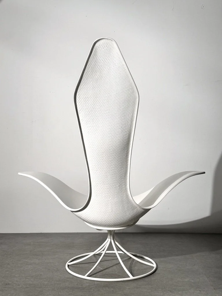 vintage mid century modern furniture laverne tulip chair rare sculptural lounge chair white fiberglass chair unique accent chair 1950s