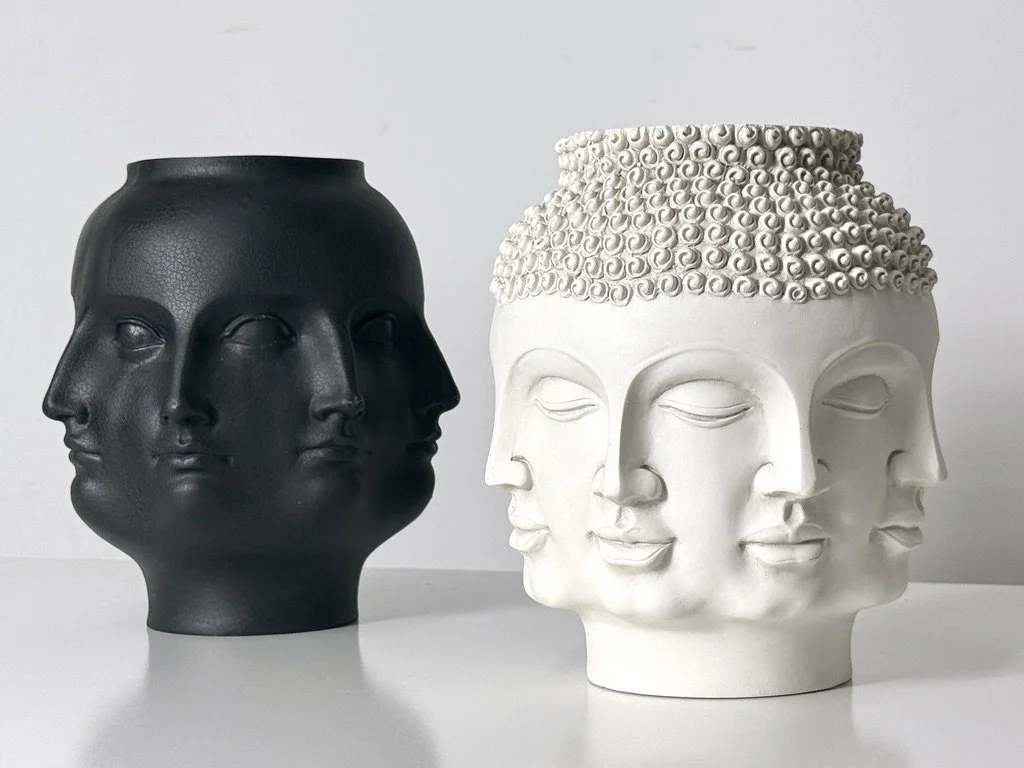 vintage mid century modern ceramic face vase piero fornasetti surrealist sculpture buddha boho unique conversation piece decorative vase