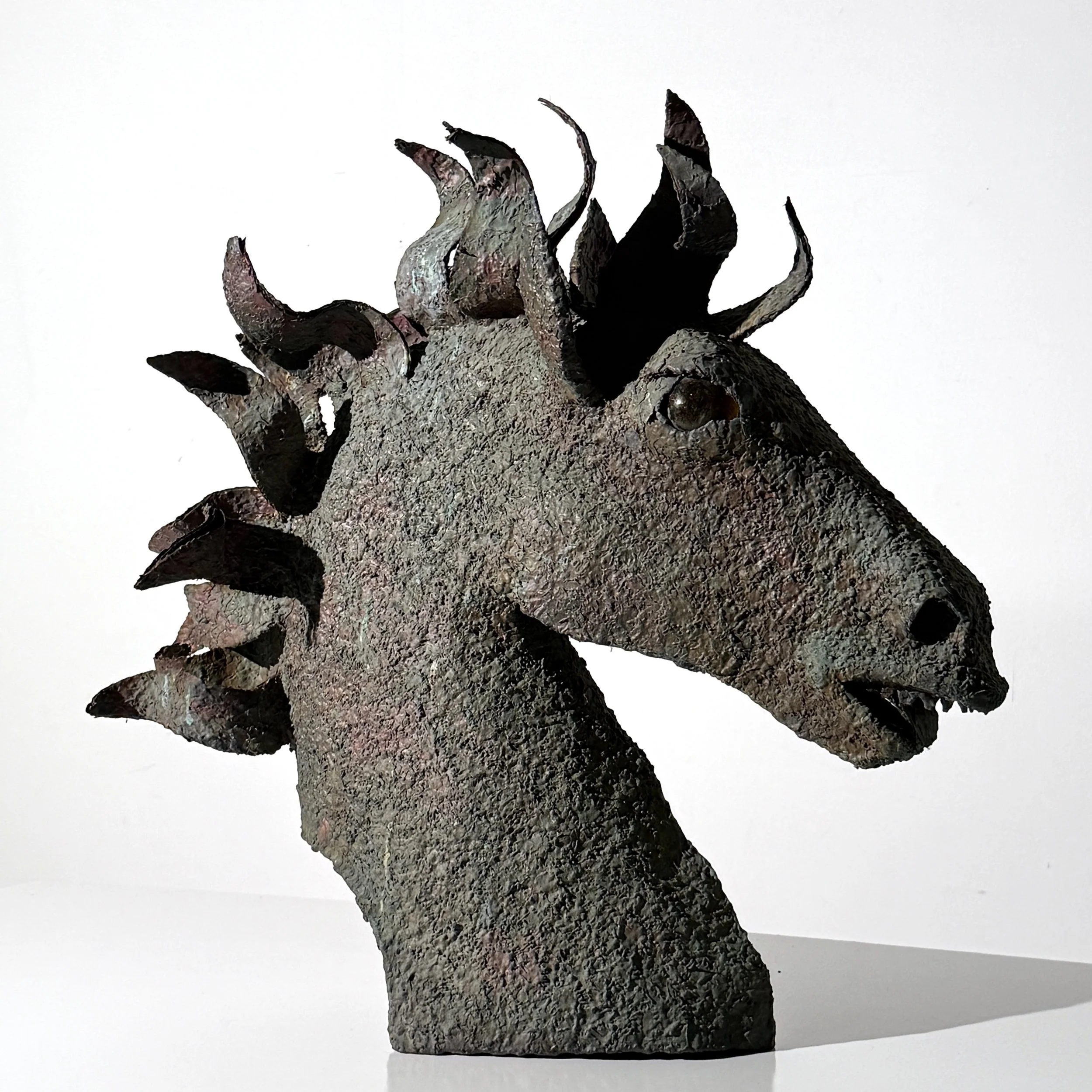 vintage mid century modern brutalist horse head outdoor sculpture bronze sculpture mexican spanish style abstract sculpture unique large horse mount