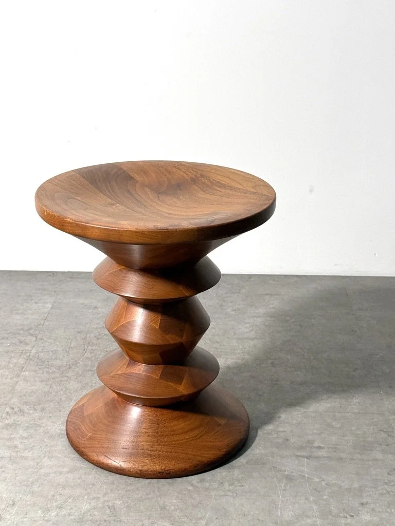 vintage mid century modern charles eames herman miller time life stool model C chess piece pawn stool side table end table walnut turned wood rare unique sculpture side table stool original