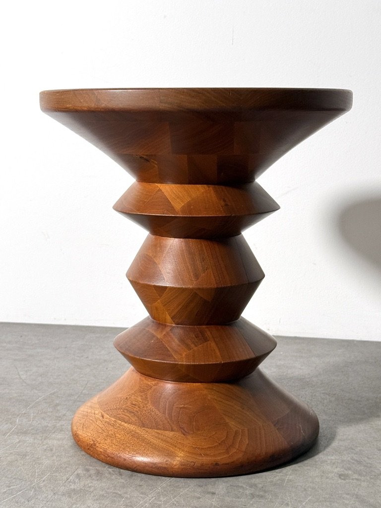 vintage mid century modern charles eames herman miller time life stool model C chess piece pawn stool side table end table walnut turned wood rare unique sculpture side table stool original