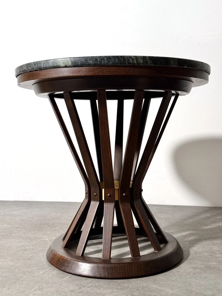 vintage mid century modern round side table green marble dark wood sculptural side table rare unique table occasional table edward wormley dunbar italian marble side table vintage modern table