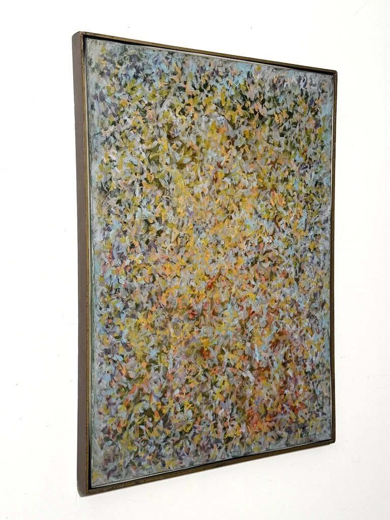 vintage mid century modern original abstract oil painting signed cranbrook detroit blue organic rare modernist unique colorful multi color abstract painting muted