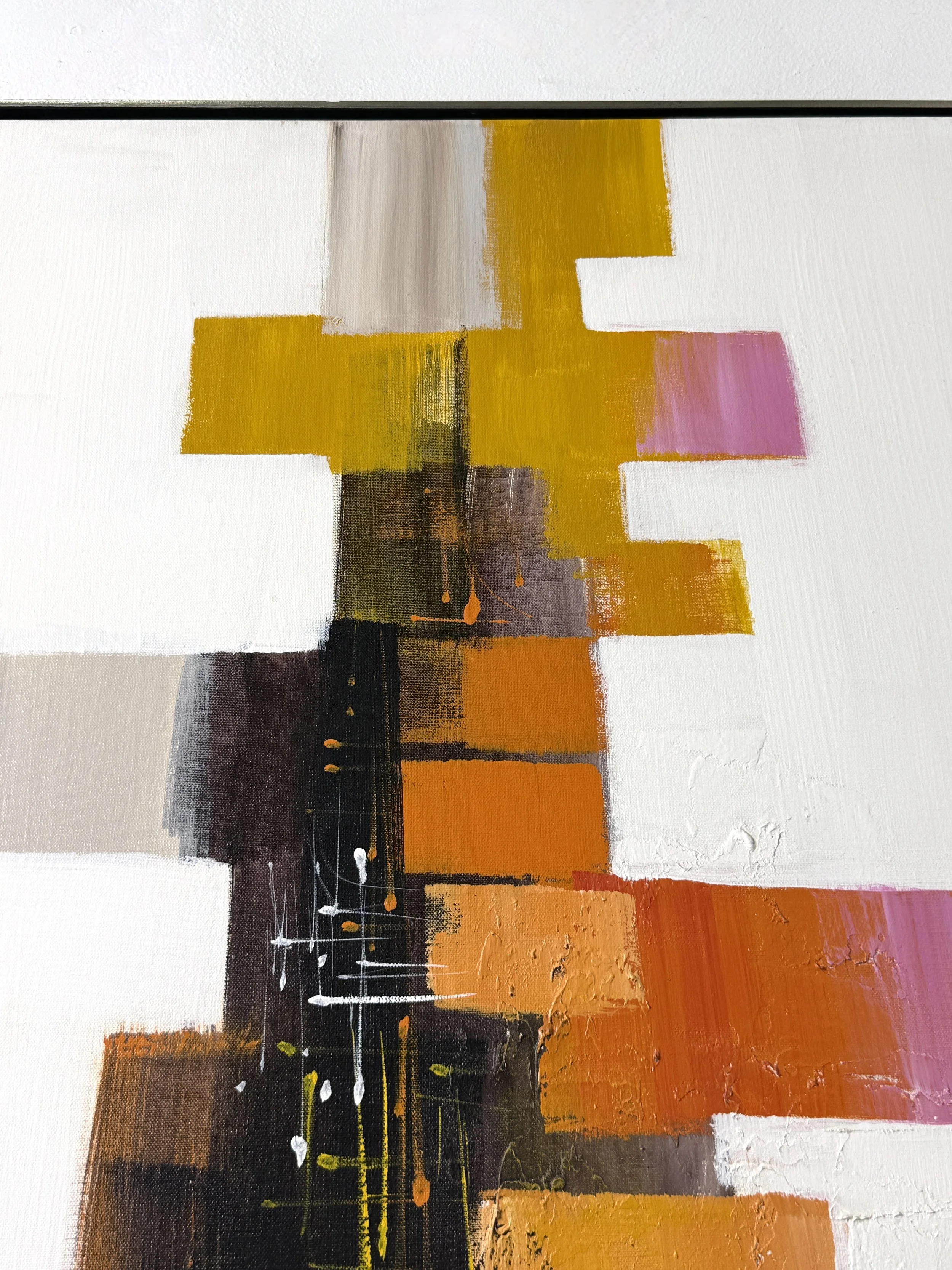 vintage mid century modern detroit michigan original abstract modernist oil painting large cityscape colorful art wall art geometric landscape colorblock painting