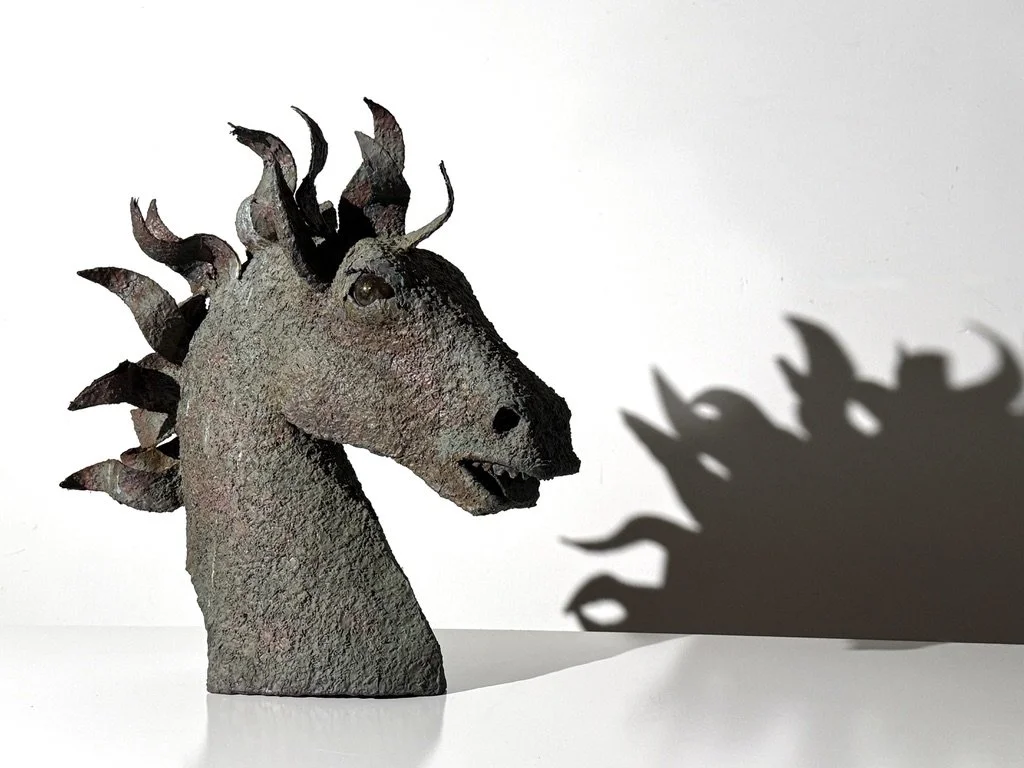 vintage mid century modern brutalist horse head outdoor sculpture bronze sculpture mexican spanish style abstract sculpture unique large horse mount