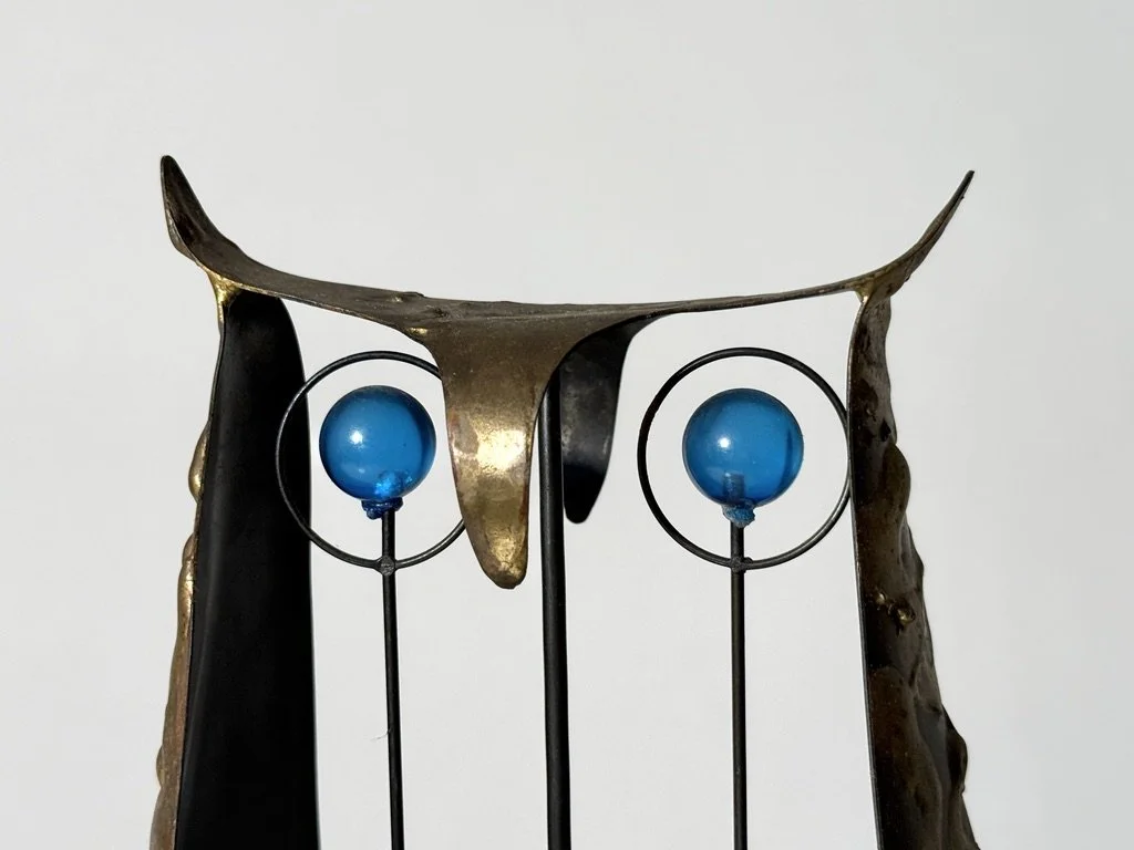vintage mid century modern brutalist brass metal owl sculpture rare unique mexican curtis jere owl abstract wire sculpture 1960s