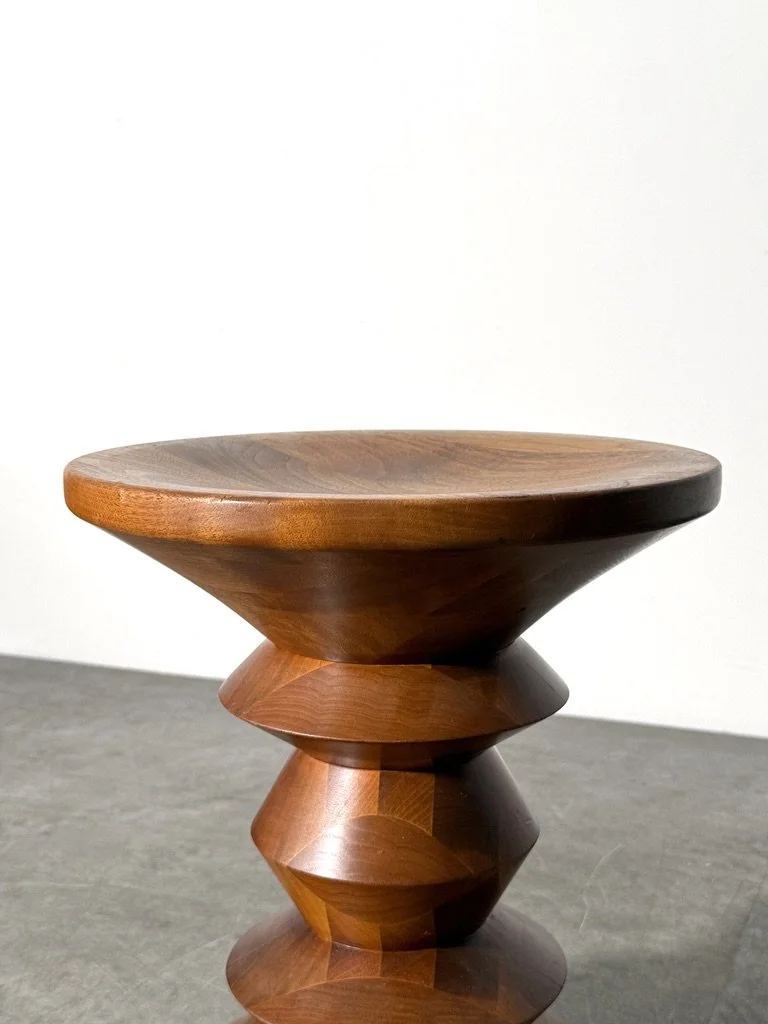 vintage mid century modern charles eames herman miller time life stool model C chess piece pawn stool side table end table walnut turned wood rare unique sculpture side table stool original
