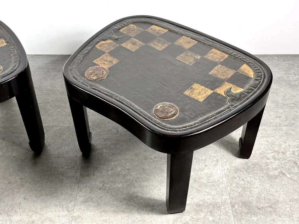 vintage mid century modern japanese leather top gold embossed leather antique side tables coffee table dunbar rare table unique sculptural side tables
