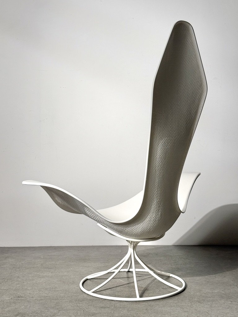 vintage mid century modern furniture laverne tulip chair rare sculptural lounge chair white fiberglass chair unique accent chair 1950s