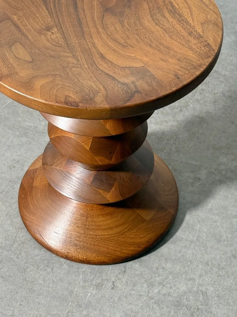vintage mid century modern charles eames herman miller time life stool model C chess piece pawn stool side table end table walnut turned wood rare unique sculpture side table stool original