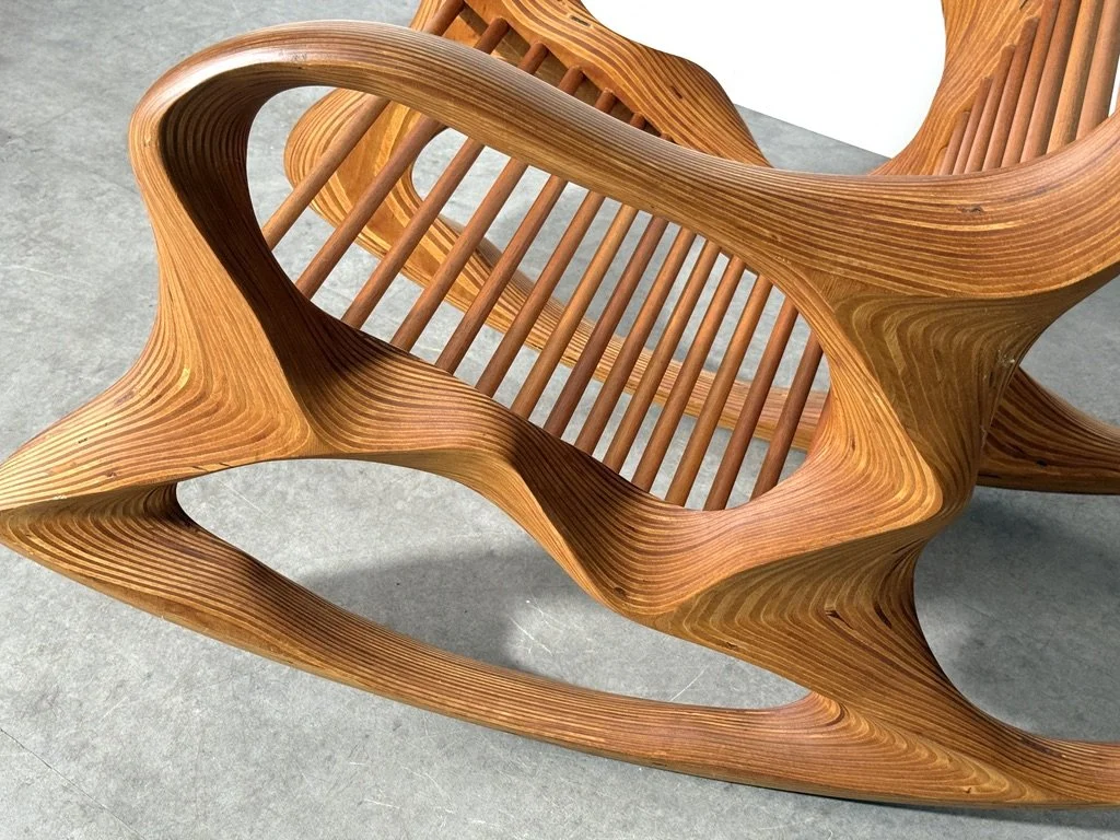 vintage mid century modern organic studio craft rocking chair wendell castle vladimir kagan american craft sculptrural chair hand crafted artist made signed one of a kind chair