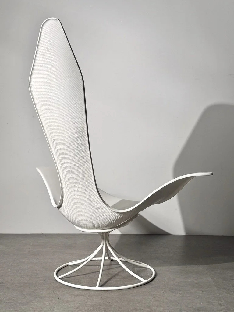 vintage mid century modern furniture laverne tulip chair rare sculptural lounge chair white fiberglass chair unique accent chair 1950s