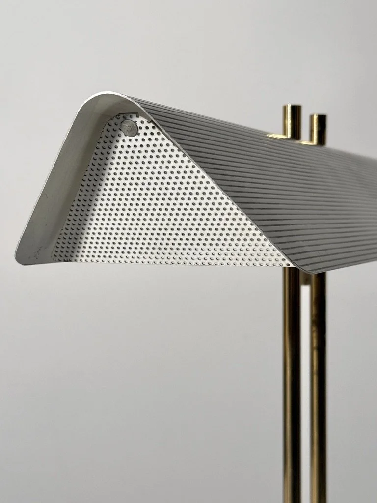 vintage mid century modern desk lamp paul mccobb table lamp white enamel brass canopy desk lamp 1950s architectural modern table lamp perforated greta von nessen studio rare
