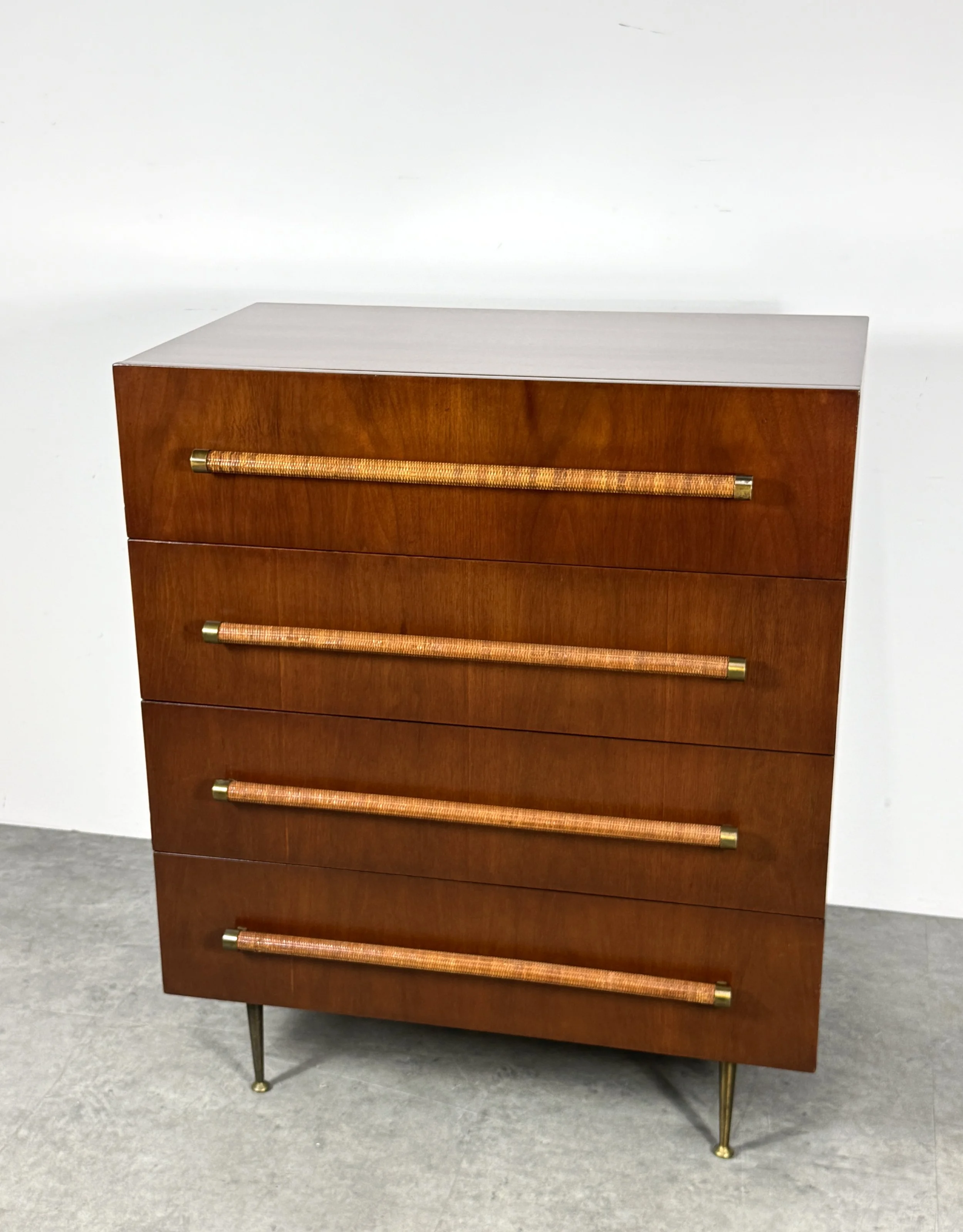 vintage mid century modern original robsjohn gibbings widdicomb dresser chest of drawers, dunbar dresser, brass leg italian dresser, cane handles 1950s