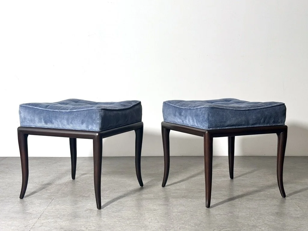vintage mid century modern sabre leg stools klismos bench th robsjohn gibbings widdicomb pair tufted footstools ottomans rare unique sculptural pair of stools 1950s dunbar