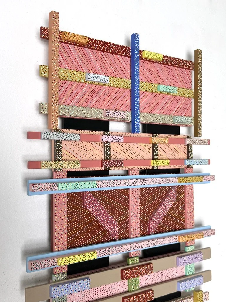 vintage mid century modern detroit michigan wall sculpture abstract wood painting geometric three dimensional wall art post modern memphis modern wall sculpture
