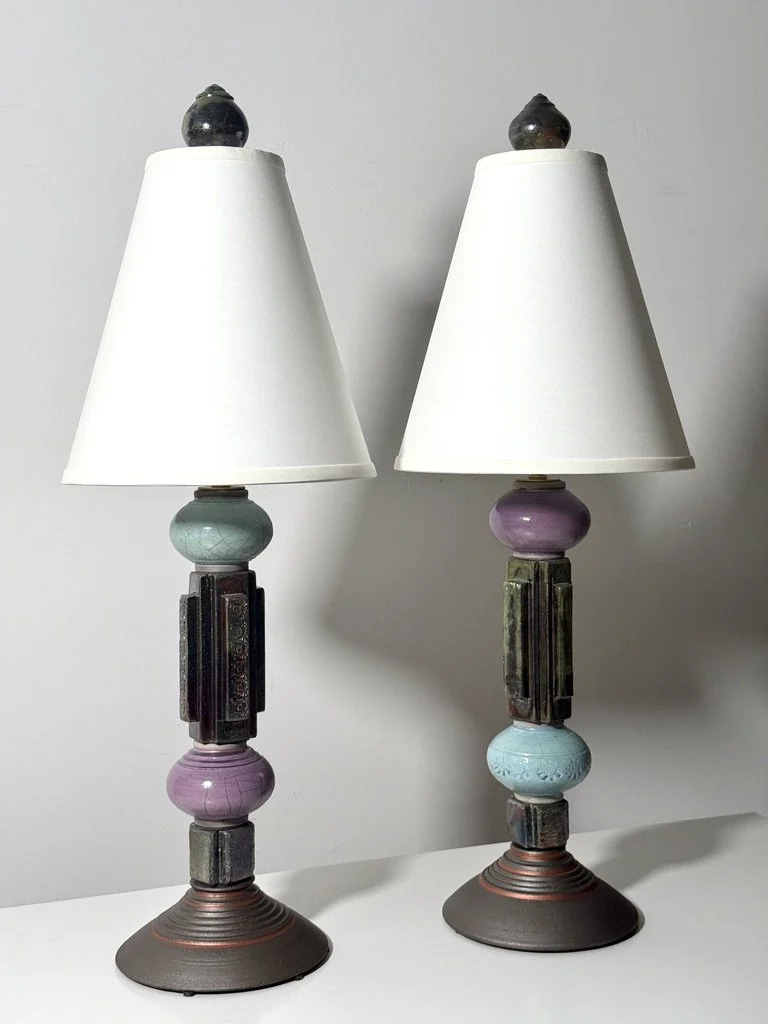 vintage ceramic table lamps studio pottery table lamps architectural postmodern glazed ceramic totem lamps art deco mission arts and crafts stacked ceramic unique table lamps