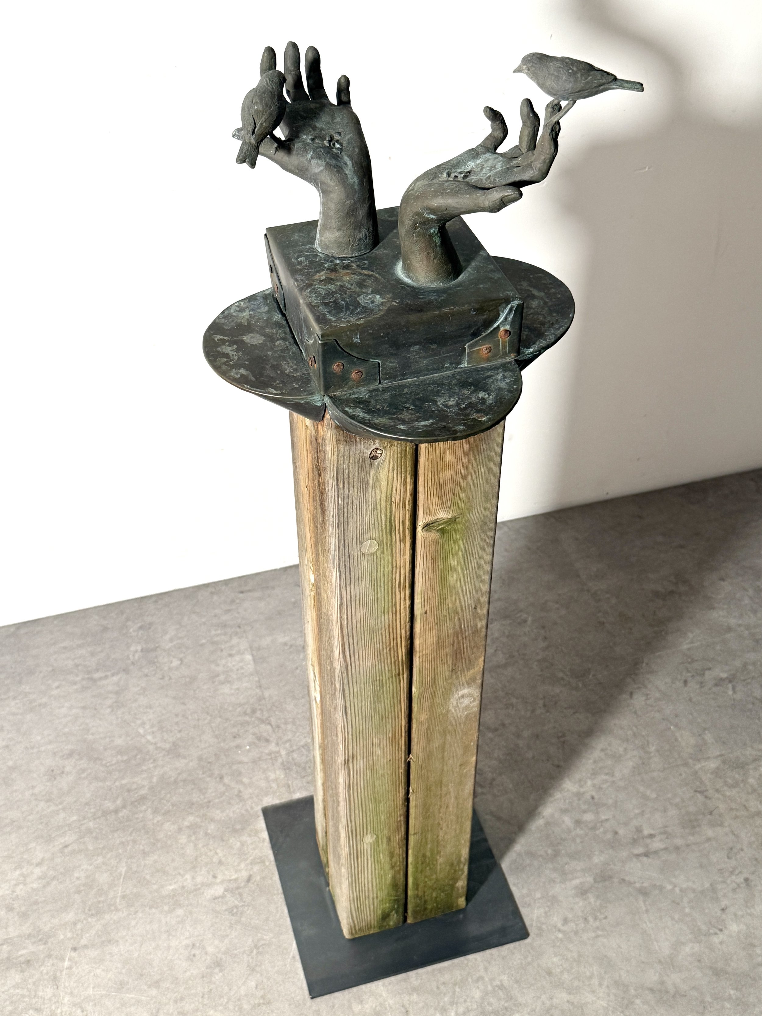 vintage mid century modern bronze totem floor sculpture birds hands bronze abstract surrealist sculpture unique garden outdoor sculpture organic rare stephen veresh