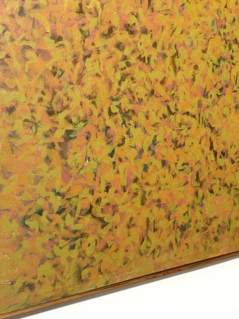 vintage mid century modern original signed abstract oil painting modernist abstract painting signed vintage abstract orange yellow ochre muted organic