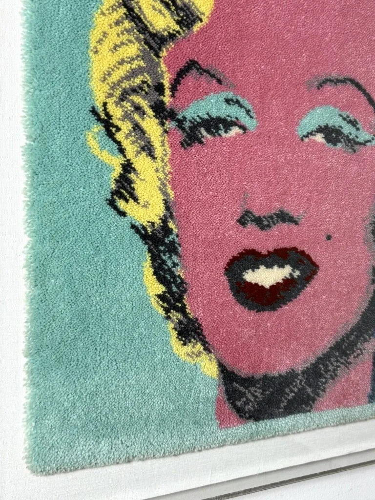 vintage andy warhol original signed tapestry wall sculpture wall hanging marilyn monroe pop art textile painting shadowbox frame pop art lucite authentic warhol art