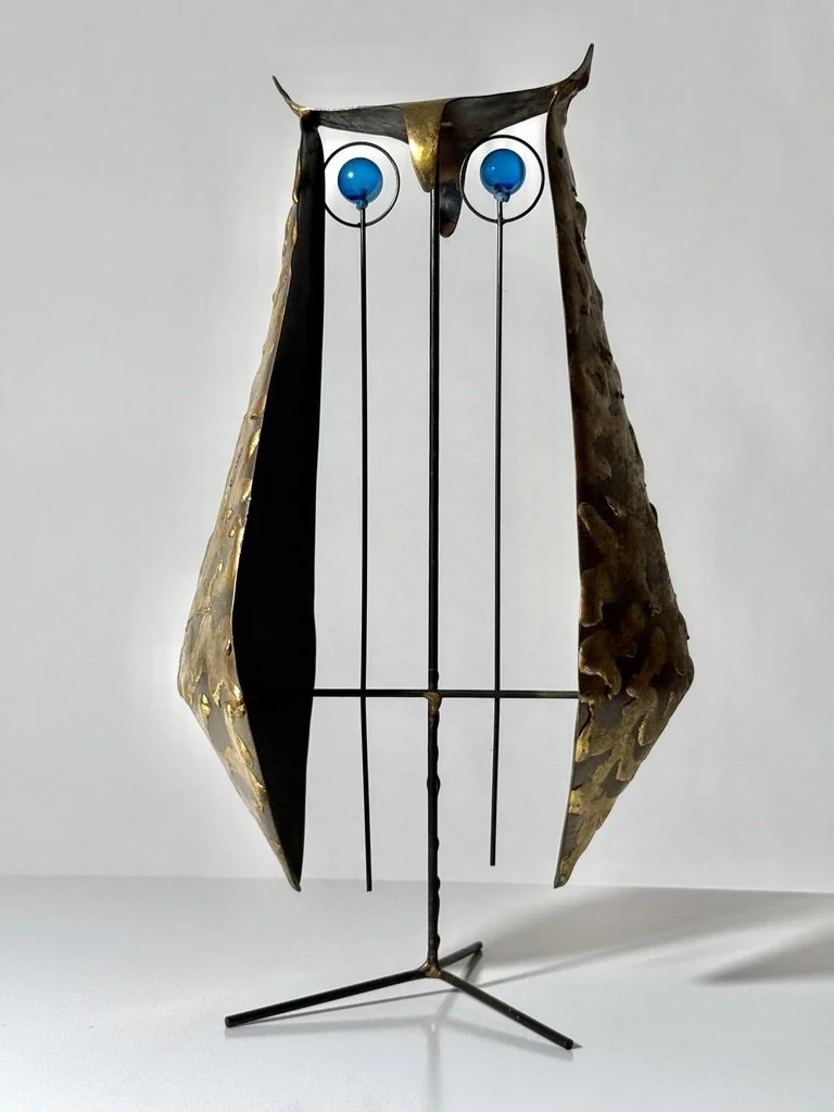 vintage mid century modern brutalist brass metal owl sculpture rare unique mexican curtis jere owl abstract wire sculpture 1960s